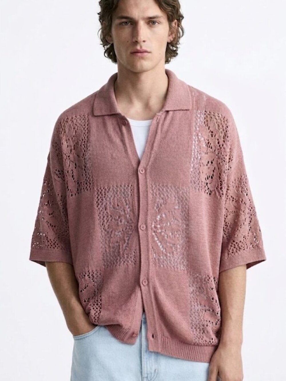 ZARA Man FLORAL JACQUARD KNIT SHIRT Relaxed Fit  Size M BRAND NEW